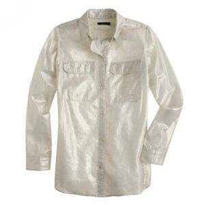 J. Crew Gold Button Up Pocket Front Camp Shirt Blouse - Size 4